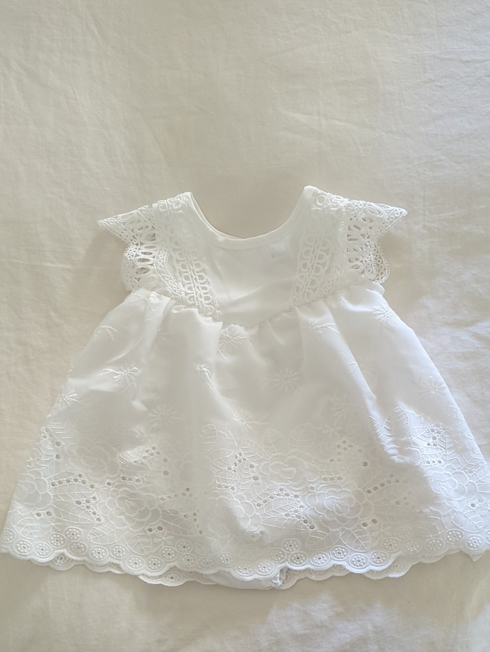 White Eyelet Lace Baby Dress - 9m - 12m